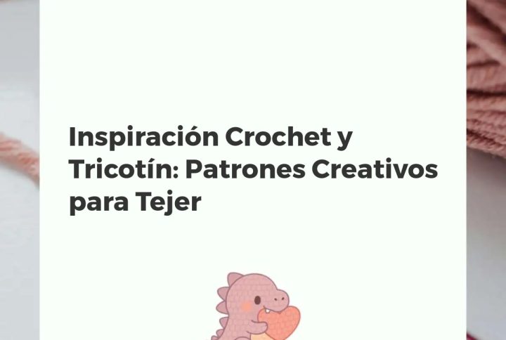 Mesa de trabajo creativa con ovillos de lana, agujas de crochet, tricotin y proyectos de tejido en progreso.